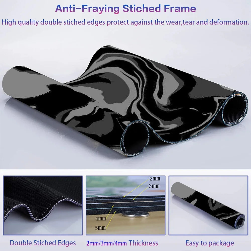 Alfombrilla de mouse gaming de línea líquida, accesorios gaming, tapete de escritorio topográfico, alfombra negra y gris con diseño de mármol, 100 × 50 cm, mouse pad personalizado para PC, tapete para escritorio