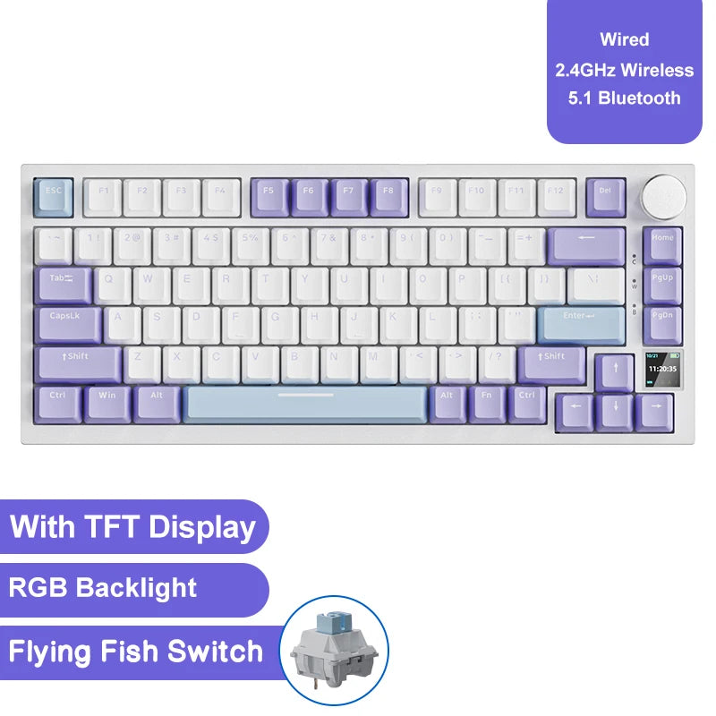 AJAZZ AK820 / AK820PRO TKL Gaming Mechanical Keyboard 75% 82 Keys Gasket Hot Swap Wired Bluetooth Wireless Keyboard for Mac/Win