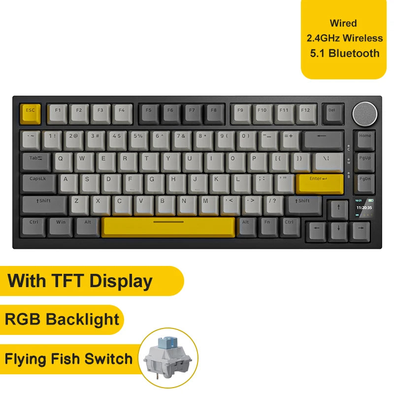AJAZZ AK820 / AK820PRO TKL Gaming Mechanical Keyboard 75% 82 Keys Gasket Hot Swap Wired Bluetooth Wireless Keyboard for Mac/Win