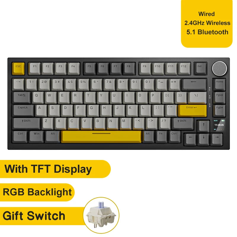 AJAZZ AK820 / AK820PRO TKL Gaming Mechanical Keyboard 75% 82 Keys Gasket Hot Swap Wired Bluetooth Wireless Keyboard for Mac/Win